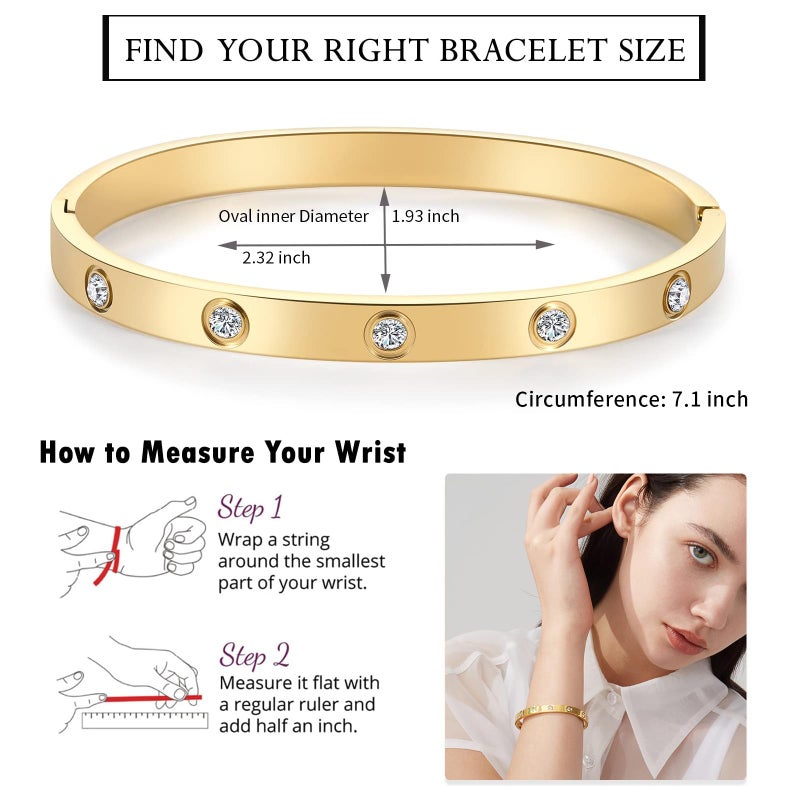 PDWZNBA 18K Gold Plated Love Friendship Bracelet with Cubic Zirconia Stones Bangle Cuff Best Gifts with Crystal for Mother's Day Valentine's Day Wedding Couples and Birthdays - Image 4